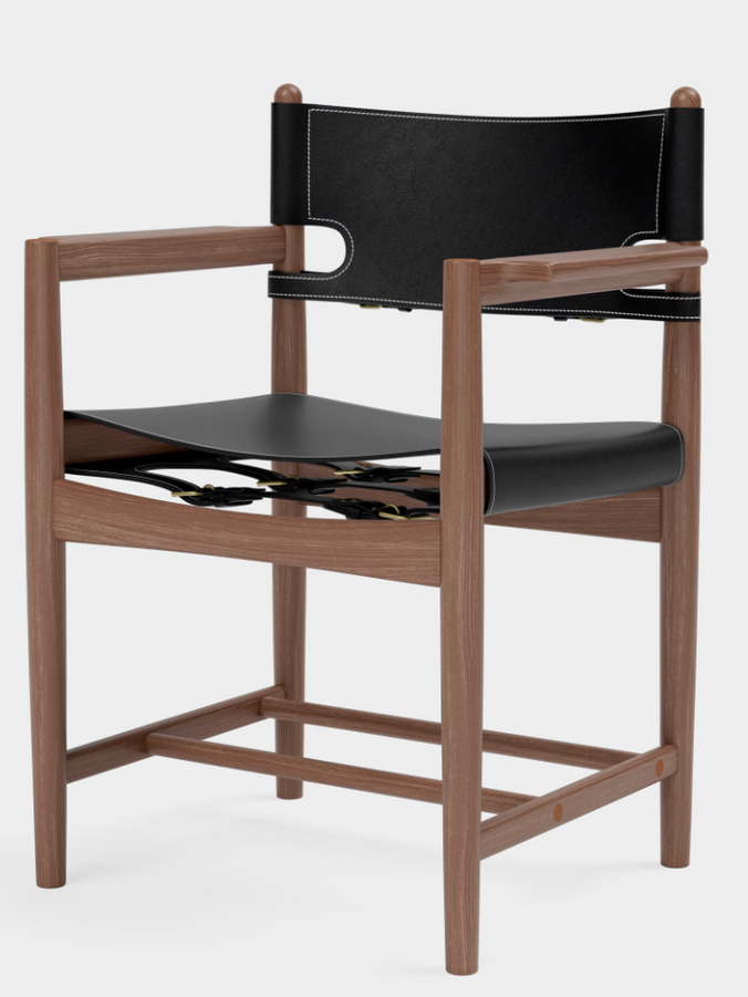 Borge Mogensen Spanish Dining ArmChair in Smoked Oak oiled and Black Leather