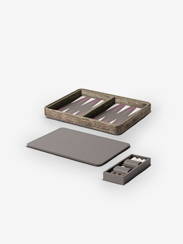 Rodi Backgammon Set in Travertine and Walnut in Calfskin Golf by Giobagnara