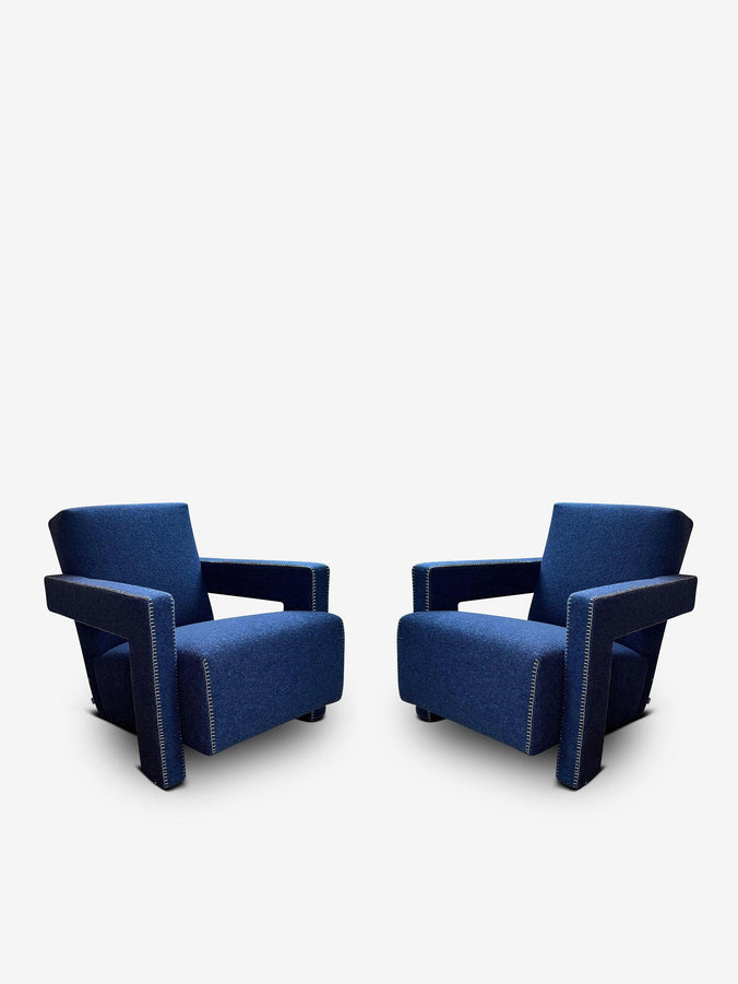 Pair Of 637 Utrecht Armchair by Gerrit T. Rietveld for Cassina in Boiled Wool with Blanket Stitching