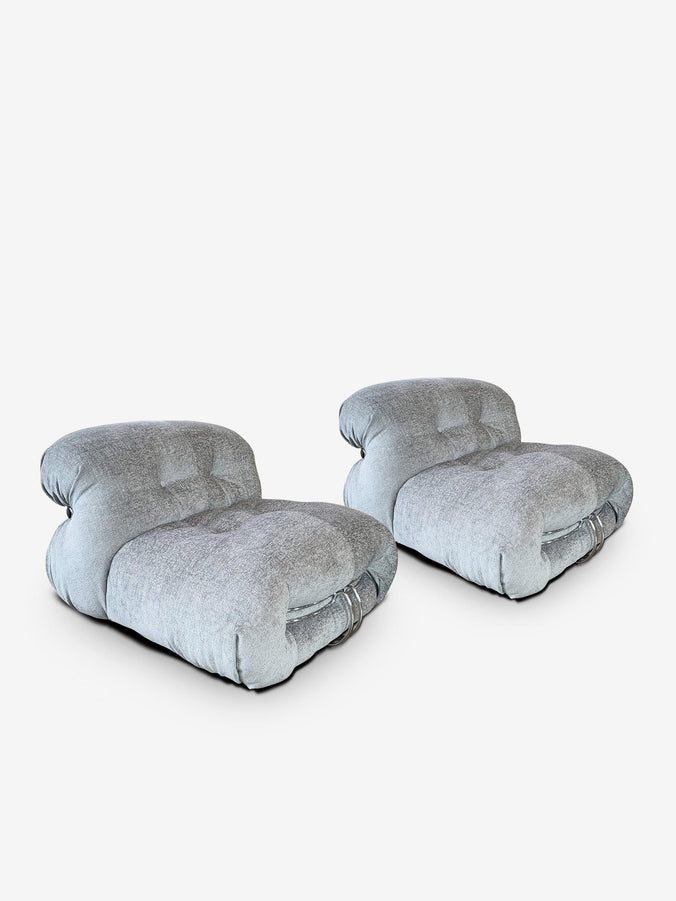 Pair of 944 Soriana Armchairs in Luxor Fucile by Cassina