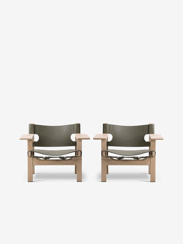 Pair Of Borge Mogensen Limited Edition Spanish Chair in Green Leather - MONC XIII