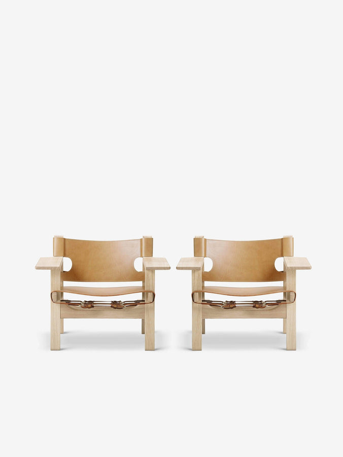 Pair Of Borge Mogensen Spanish Chair in Natural Leather and Oak