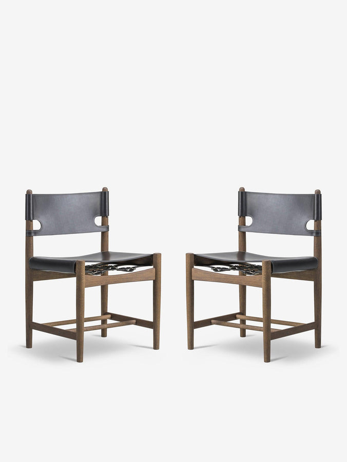Pair Of Borge Mogensen Spanish Dining Chair in Smoked Oak Without Arm