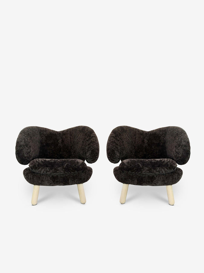 Pair Of Finn Juhl Pelican Chair in Mocha Sheepskin