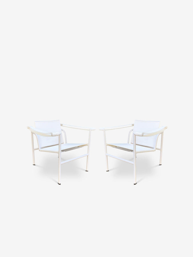 Pair Of iMaestri Le Corbusier 1 Outdoor Armchair in Ivory by Cassina