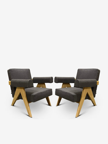 Pair Of Pierre Jeanneret 053 Capitol Complex Armchair In Lipari Anthracite - MONC XIII