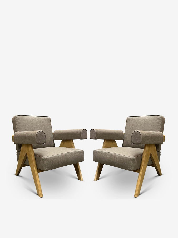 Pair Of Pierre Jeanneret 1960 Capitol Complex Armchair In Lipari Tartufo Oak