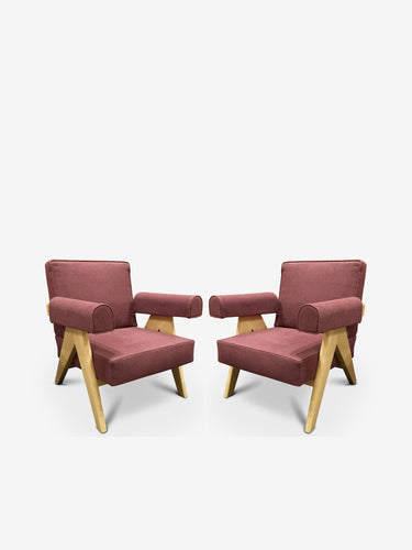 Pair Of Pierre Jeanneret 053 Capitol Complex Armchair In Oak with Vinaccia - MONC XIII