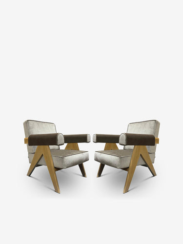 Pair Of Pierre Jeanneret 053 Capitol Complex Armchair In Osaka Argento - MONC XIII