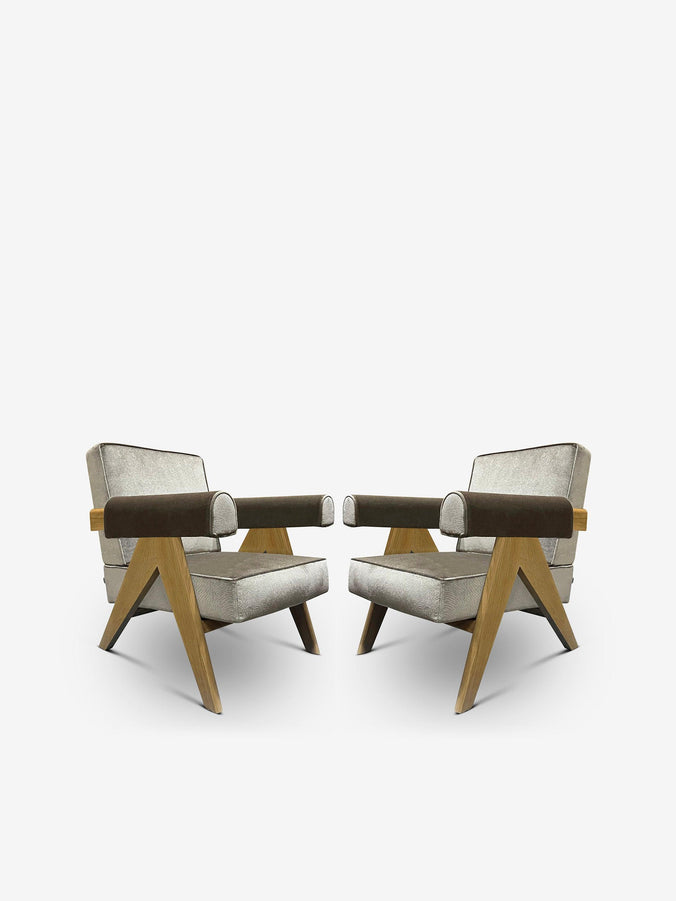 Pair Of Pierre Jeanneret 1960 Capitol Complex Armchair In Osaka Argento