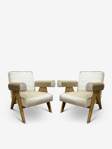 Pair Of Pierre Jeanneret 053 Capitol Complex Armchair in Osaka Madreperla - MONC XIII