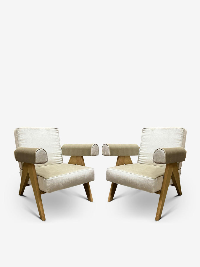 Pair Of Pierre Jeanneret 1960 Capitol Complex Armchair in Osaka Madreperla