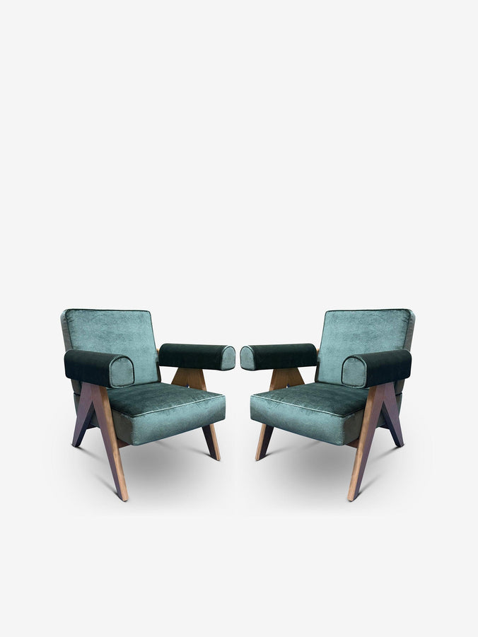 Pair Of Pierre Jeanneret 1960 Capitol Complex Armchair In Osaka Salvia