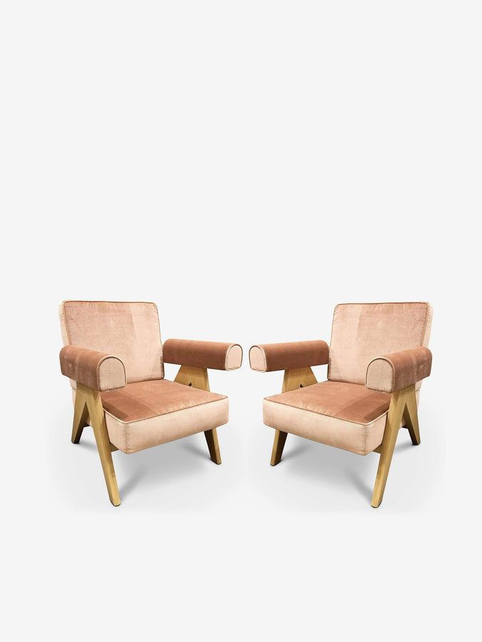 Pair Of Pierre Jeanneret 1960 Capitol Complex Armchair in Rosa Antico