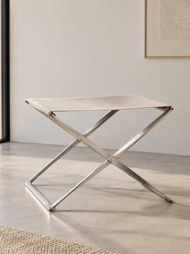 Poul Kjaerholm PK91 Folding Stool in Natural Canvas by Fritz Hansen