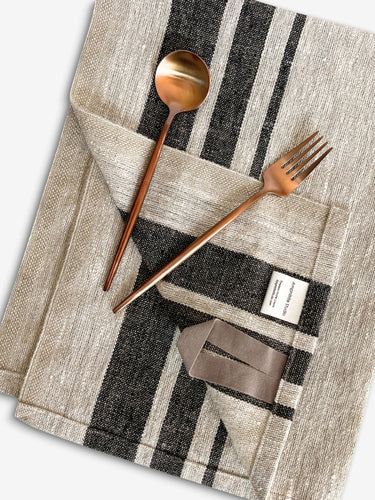 Rough Linen Tea Towel in Charcoal Stripe by Amphitrite Studio