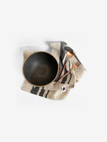 Rough Linen Tea Towel in Charcoal Stripe by Amphitrite Studio