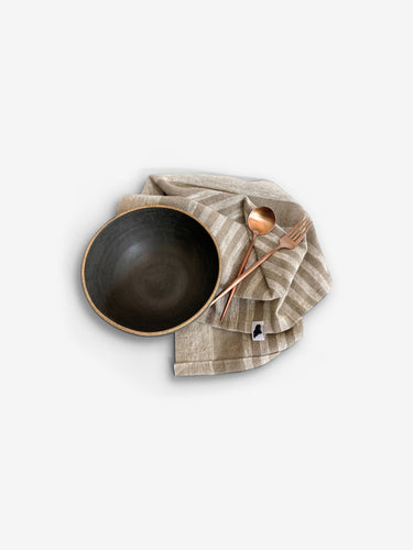 Rough Linen Tea Towel in Tan Stripe by Amphitrite Studio