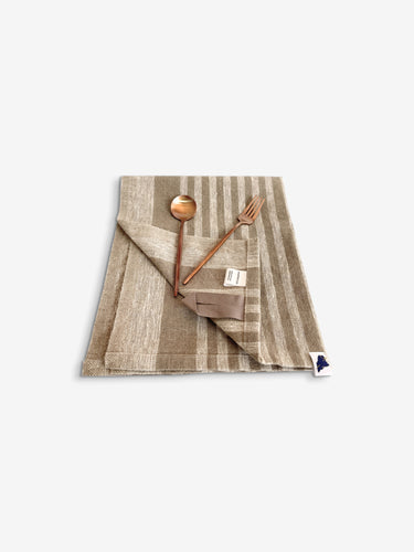 Rough Linen Tea Towel in Tan Stripe by Amphitrite Studio