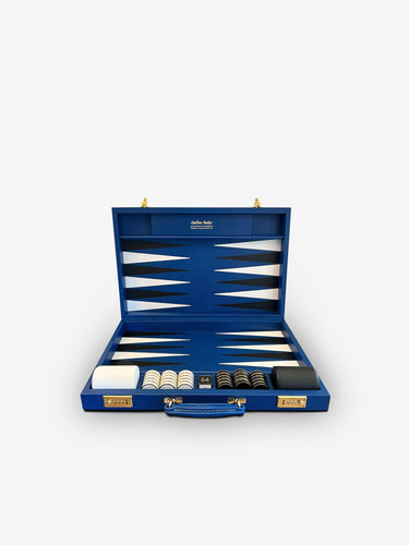 Cobalt Blue and Black Leather Backgammon Board by Geoffrey Parker - MONC XIII