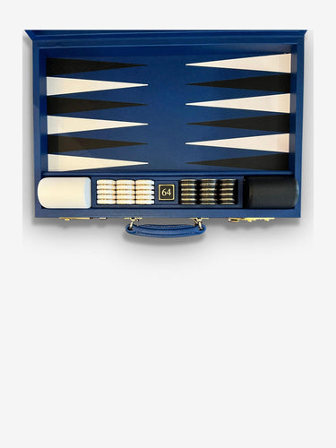 Cobalt Blue and Black Leather Backgammon Board by Geoffrey Parker - MONC XIII