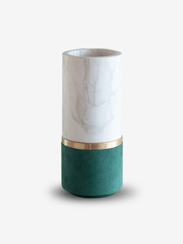 Michael Verheyden Dure Vase in Calacatta Marble and Green Suede Home Accessories New Vessels 6