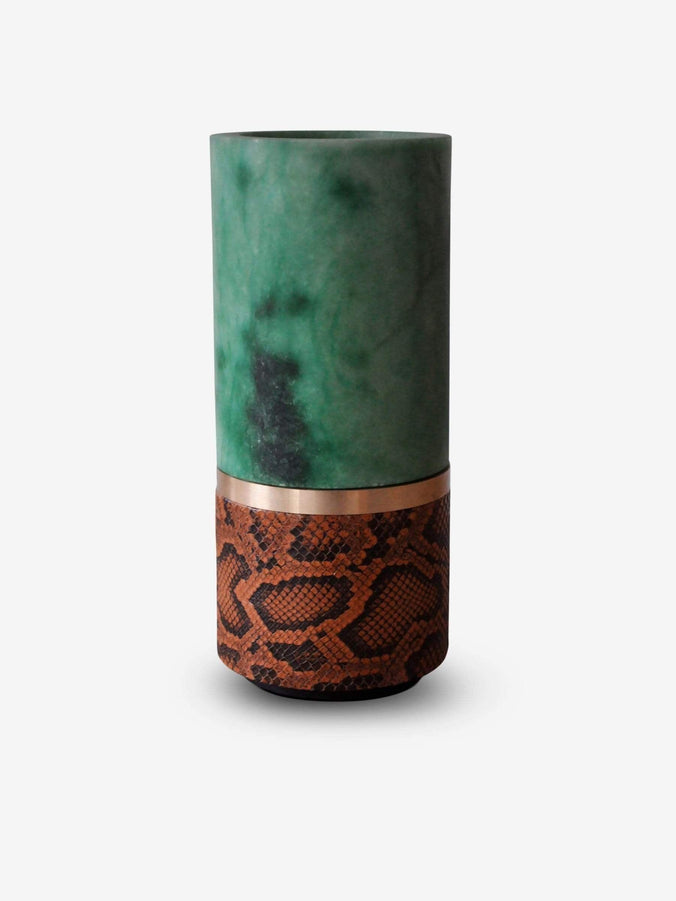 Dure Vase in Green Alabaster and Cognac Python