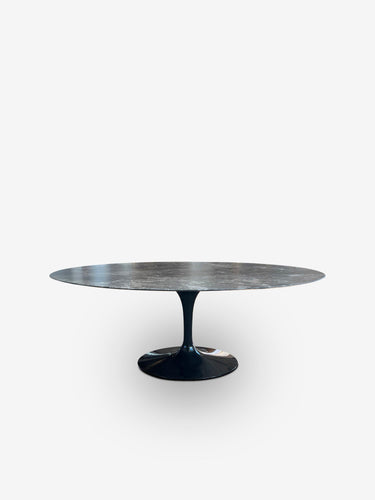 Eero Saarinen Medium Oval Grey Marble Dining Table with Black Base by Knoll - MONC XIII
