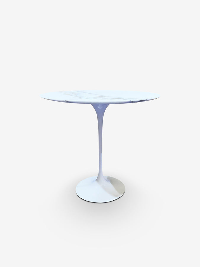 Eero Saarinen Oval Side Table with Calacatta Satin Marble & White Base by Knoll