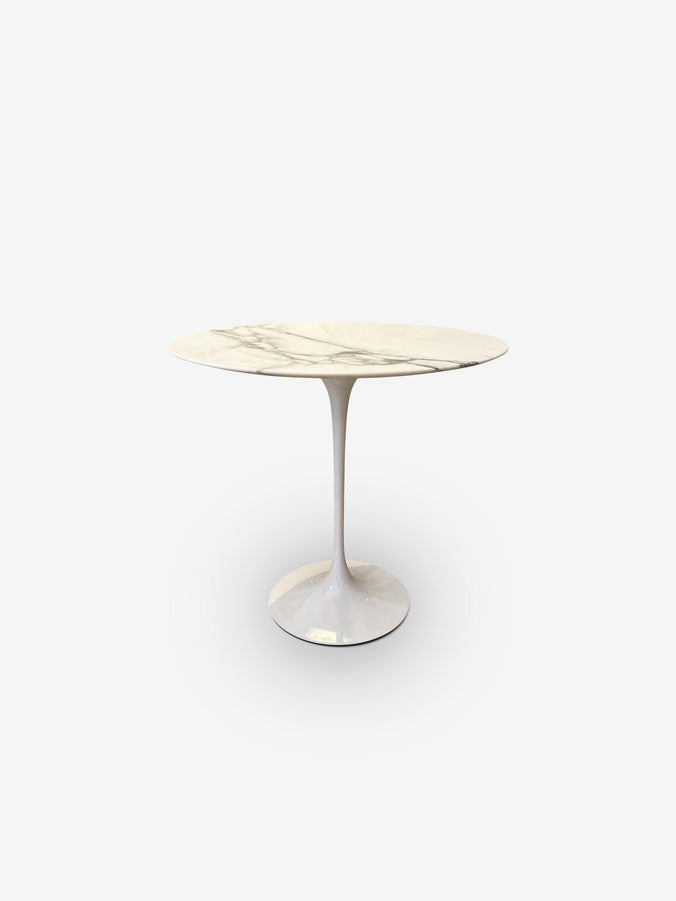 Eero Saarinen Oval Side Table with Grey Satin Marble & White Base by Knoll