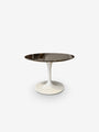Eero Saarinen Small Round Coffee Table with Espresso Marble Top & White Base by Knoll - MONC XIII