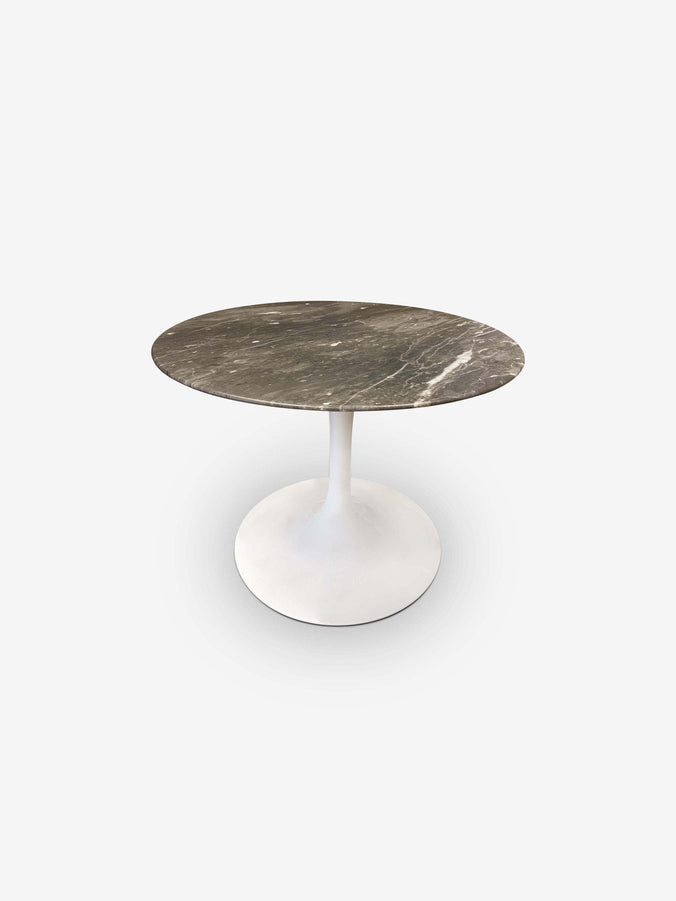 Eero Saarinen Small Round Coffee Table with Grey Marble Top & White Base by Knoll