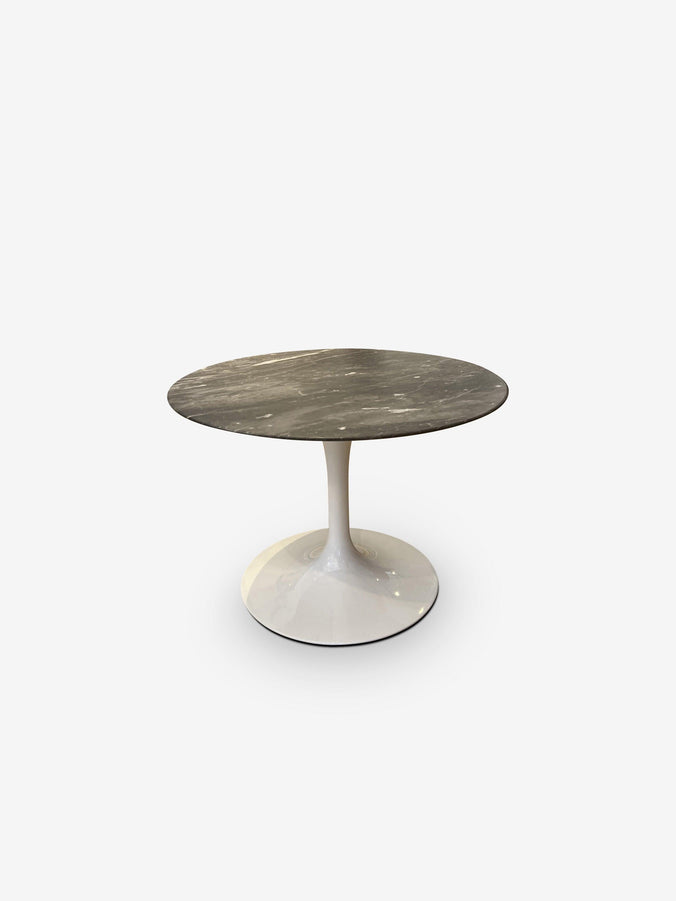 Eero Saarinen Small Round Table with Grey Satin Marble Top & White Base by Knoll