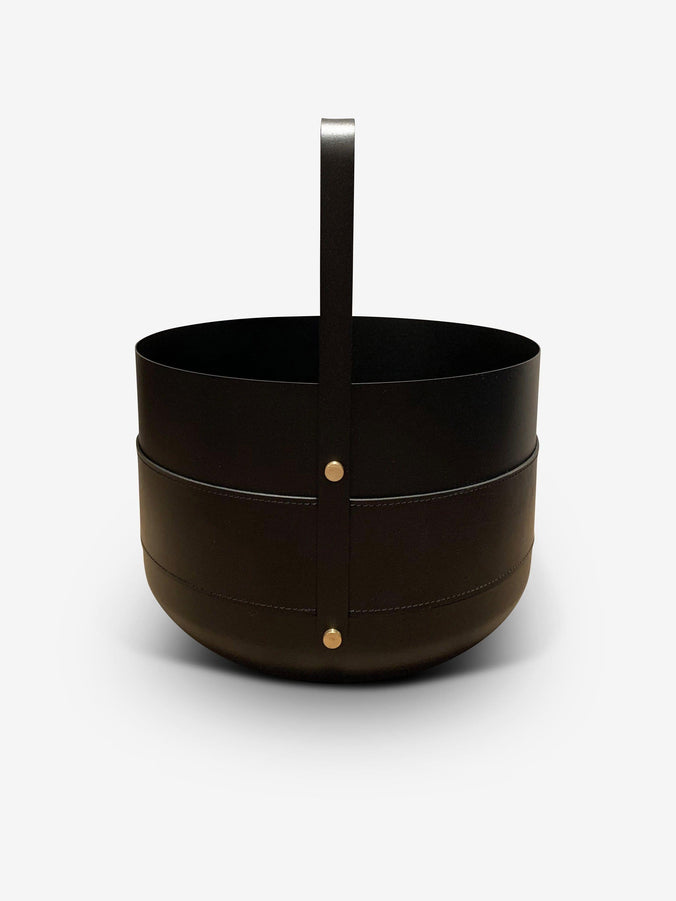 Emma Firewood Basket in Noir with Brass Details by Eldvarm