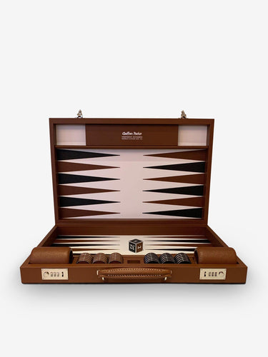 Geoffrey Parker Espresso Leather Challenge Backgammon Board by Geoffrey Parker Home Accessories New Games