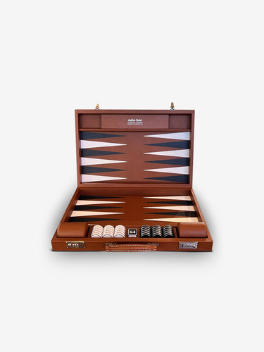Espresso Leather Challenge Backgammon Board with Espresso Field  by Geoffrey Parker - MONC XIII