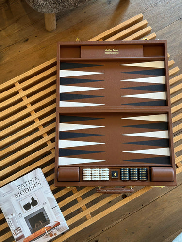 Espresso Leather Challenge Backgammon Board with Espresso Field by Geoffrey Parker - MONC XIII