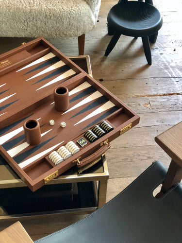 Geoffrey Parker Espresso Leather Challenge Backgammon Board with Espresso Field  by Geoffrey Parker Home Accessories New Games
