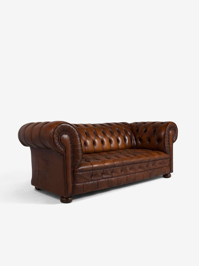 French 1970's Chesterfield Sofa with Original Leather