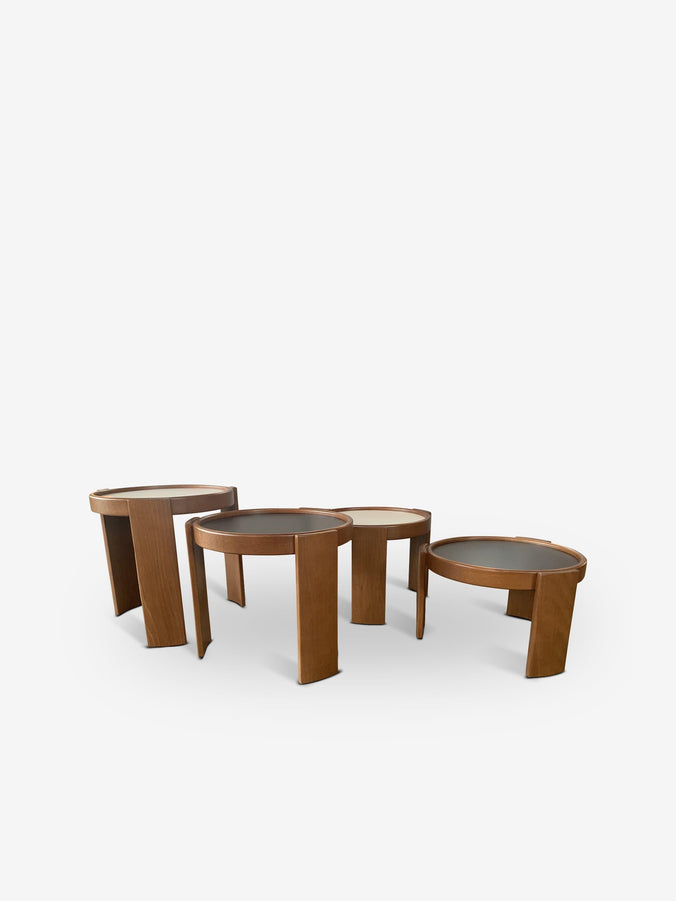 Gianfranco Frattini Nest of Four Low Tables in Beechwood Stained Walnut by Cassina