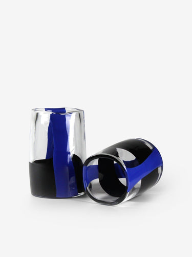 Arcade Murano Ichnos A Black & Blue Glass Vase by Arcade Glass Tabletop New Glassware 13” H x 9