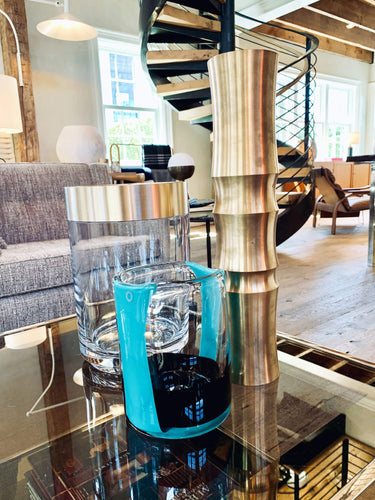 Arcade Murano Ichnos Black Turquoise Glass Vases - Mini 3 Piece Set by Arcade Glass Tabletop New Glassware 7.75” H x 5.5” Diameter / Black Turquoise / Glass