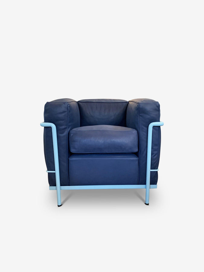 iMaestri Le Corbusier 2 Armchair in Blue Leather by Cassina