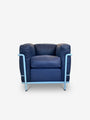 Cassina Corbusier LC2 Armchair in Blue Leather by Cassina Furniture New Seating 27.6” W x 29.9” D x 26.4” H x 18.9” SH / Blue / Leather