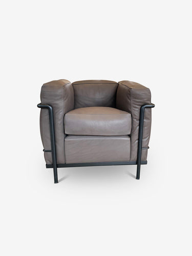 Cassina Corbusier LC2 Armchair in Mocha Leather by Cassina Furniture New Seating 27.6” W x 29.9” D x 26.4” H x 18.9” SH / Mocha / Leather