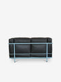 Cassina LC2 Two Seater Sofa in Light Blue Enamel and Leather by Cassina Furniture New Seating 51.2” W x 29.9” D x 26.4” x 18.9” SH / ZZ Grigio #13Z363 / Leather