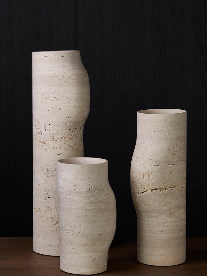 Large BOS Vase in Roman Travertine by Christophe Delcourt for Collection Particuliere