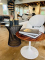 Knoll High Eero Saarinen Small Round Table with Rosewood Top & White Base by Knoll Furniture New Tables Eero Saarinen / Rosewood / Wood