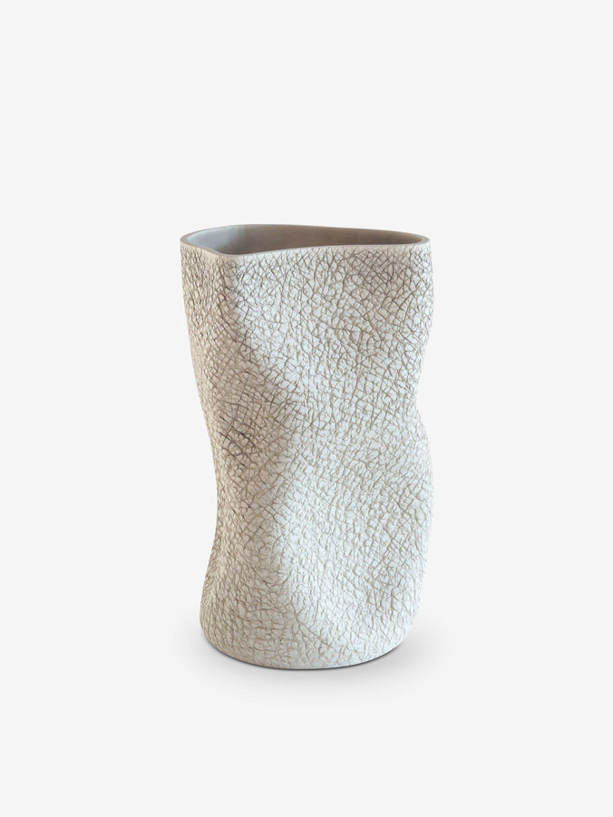 Matte Shaved Twisted Vase in Beige by Gilles Caffier