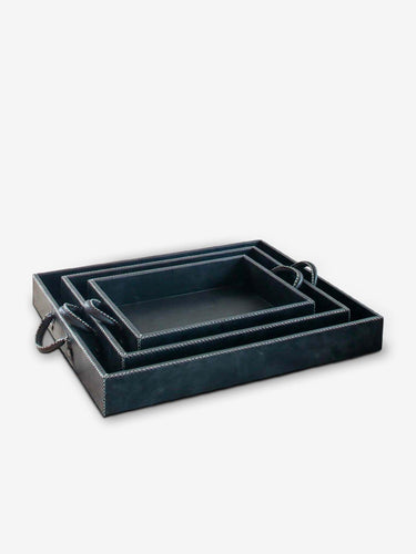 Sol y Luna Nest of Three Leather Trays by Sol y Luna Home Accessories New Leather Goods Small Tray: 15.25